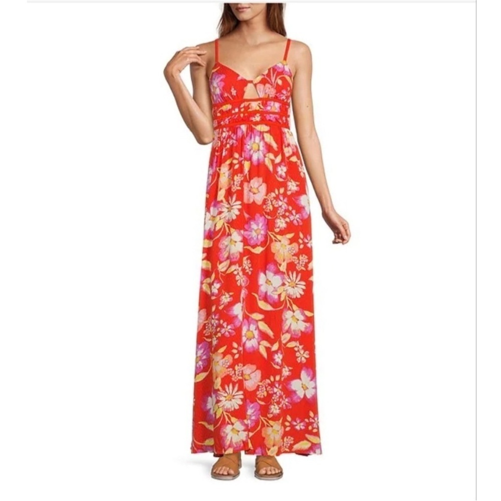 Free People Wisteria Floral Print V-Neck Cut-Out Sleeveless Open Tie Back Size M